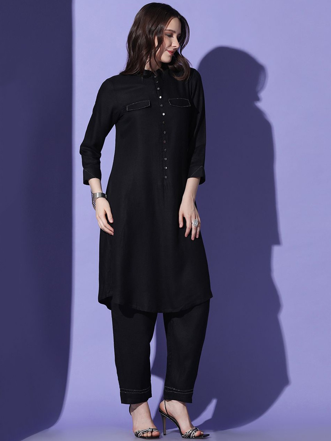 

FUTURO Mandarin Collar Tunic & Trouser, Black