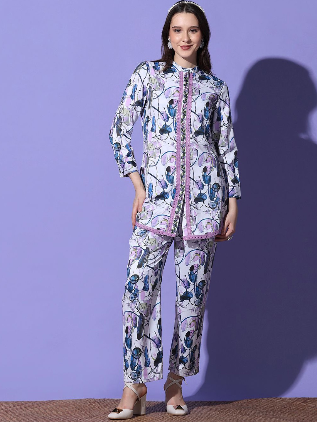

FUTURO High Neck Printed Tunic With Trouser, Blue