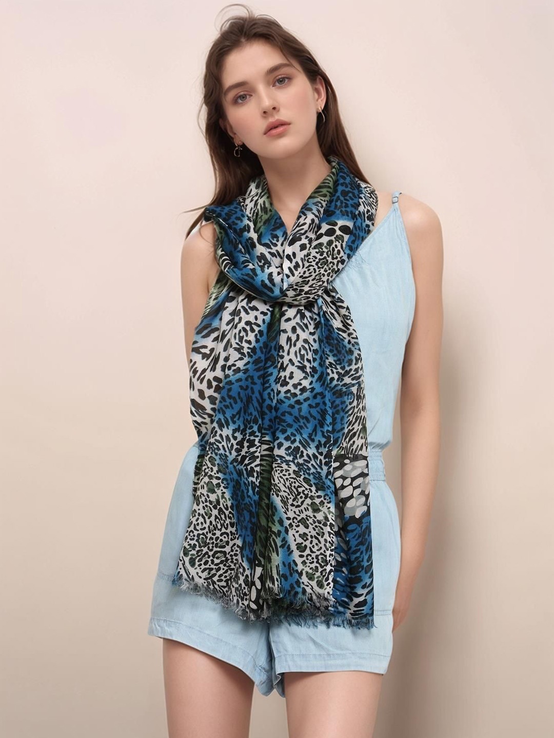 

J Style Women Animal Printed Stole, Blue