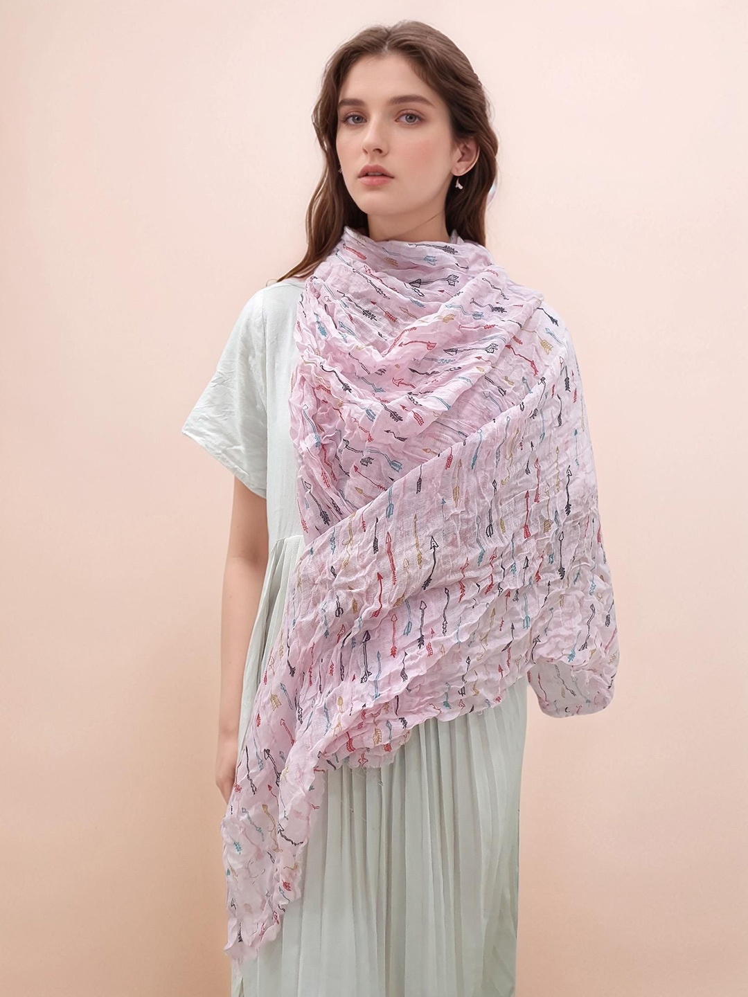

J Style Women Printed Stole, Pink