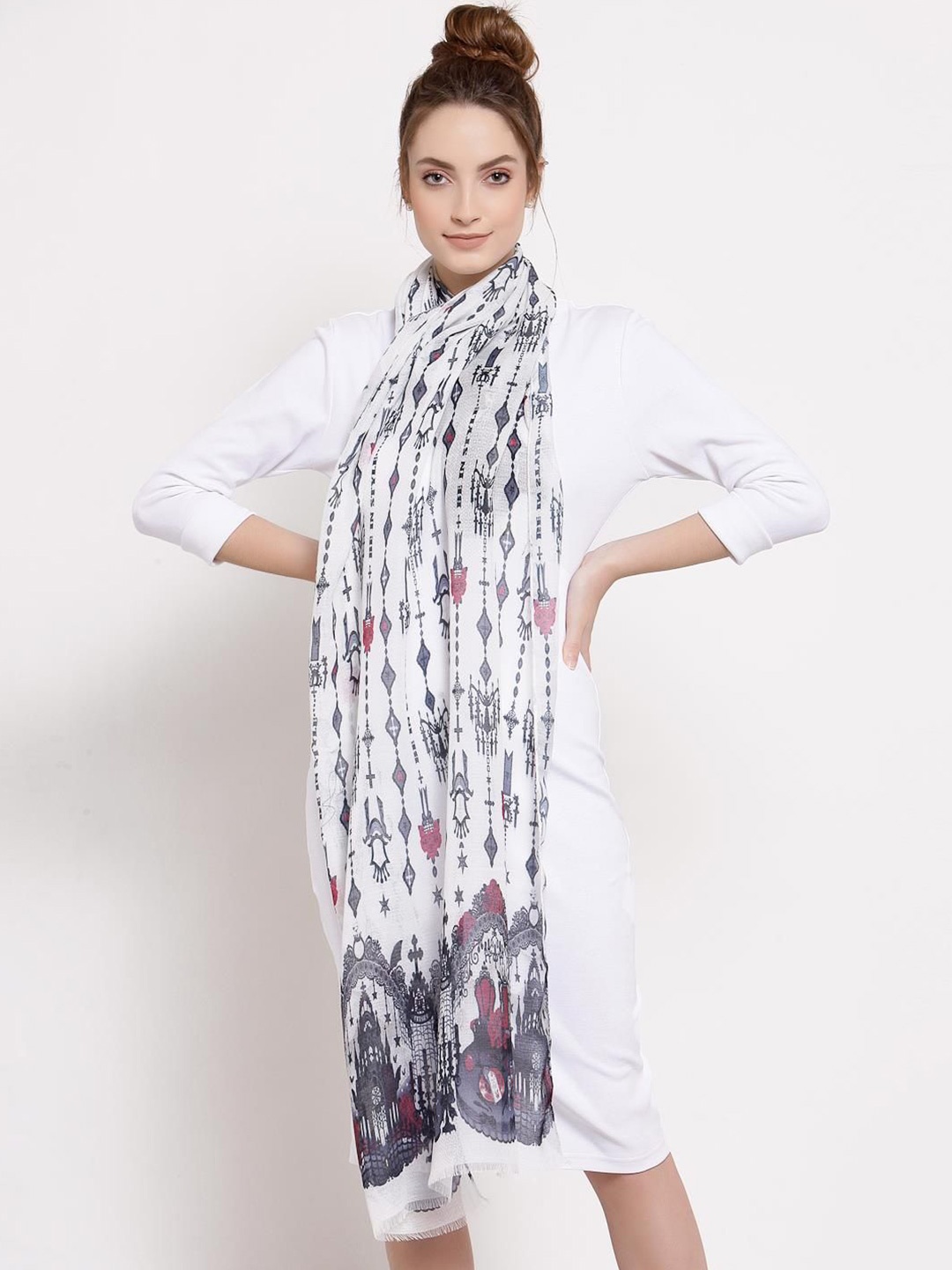 

J Style Women Ethnic Motifs Printed Stole, White