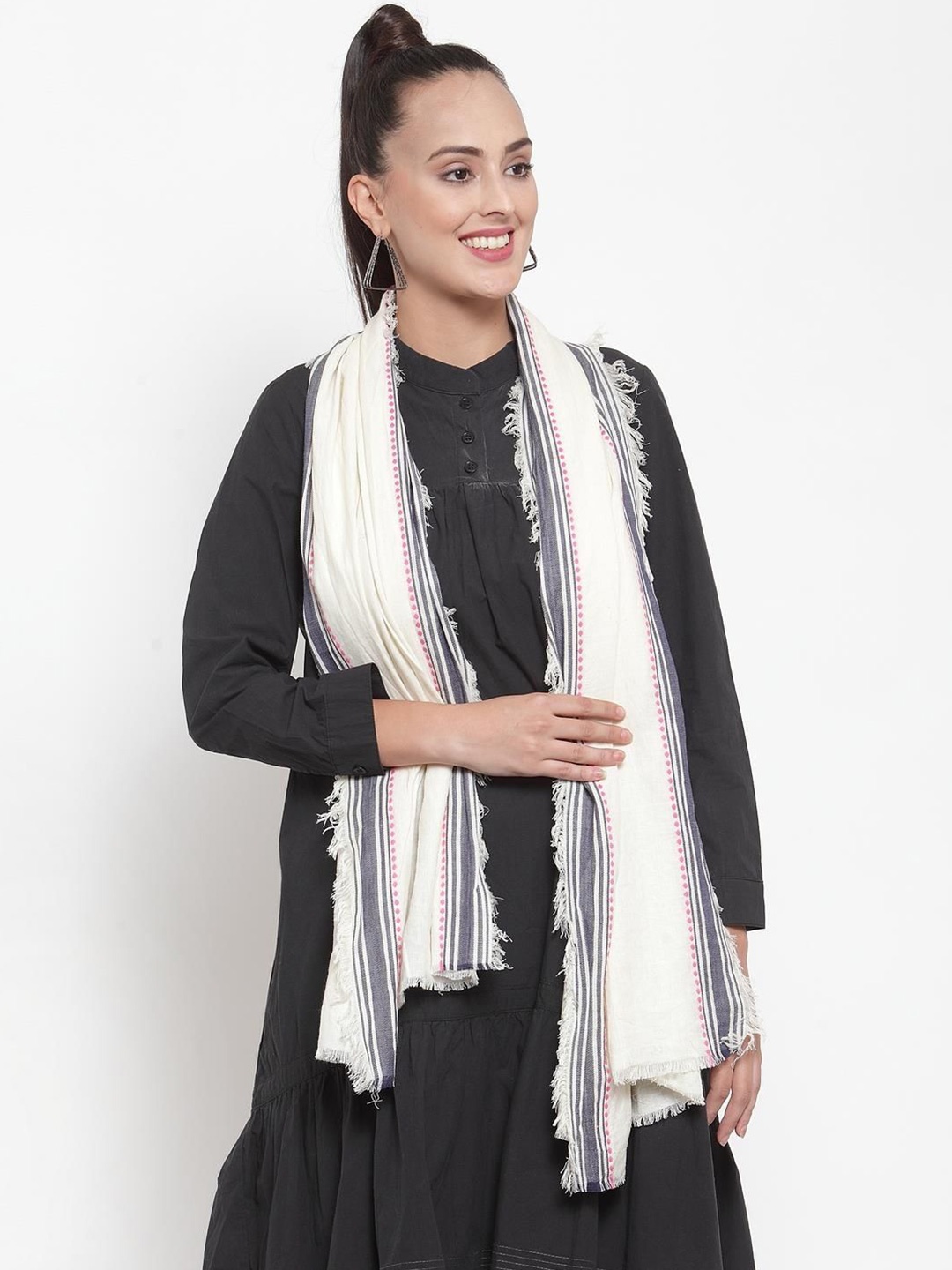 

J Style Women Pure Cotton Tasselled Stole, White