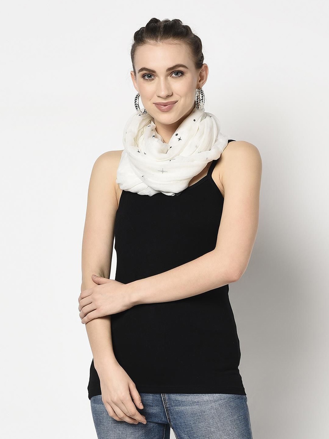 

J Style Women Cotton Printed Stole, White