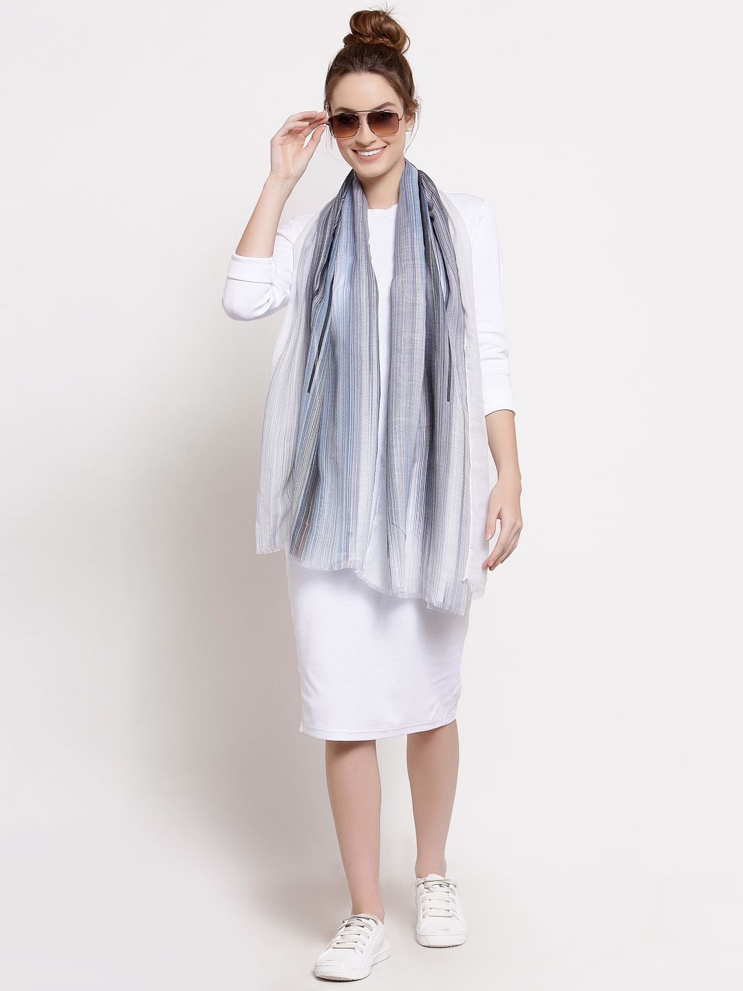 

J Style Women Striped Stole, Grey