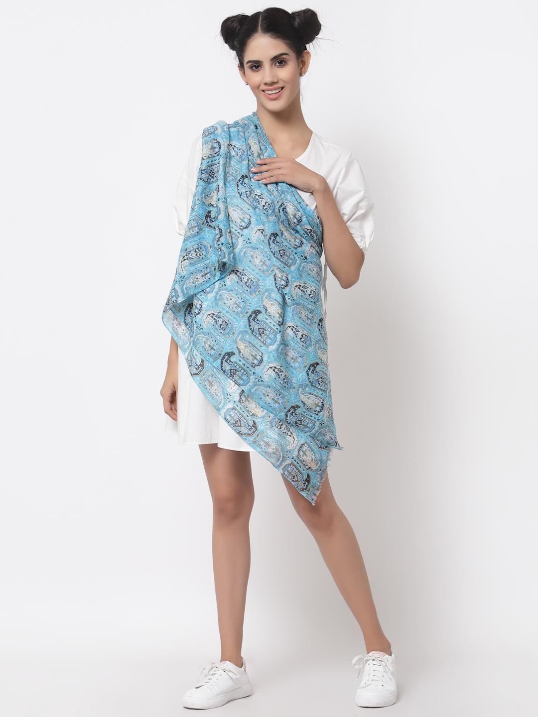 

J Style Women Printed Cotton Stole, Blue