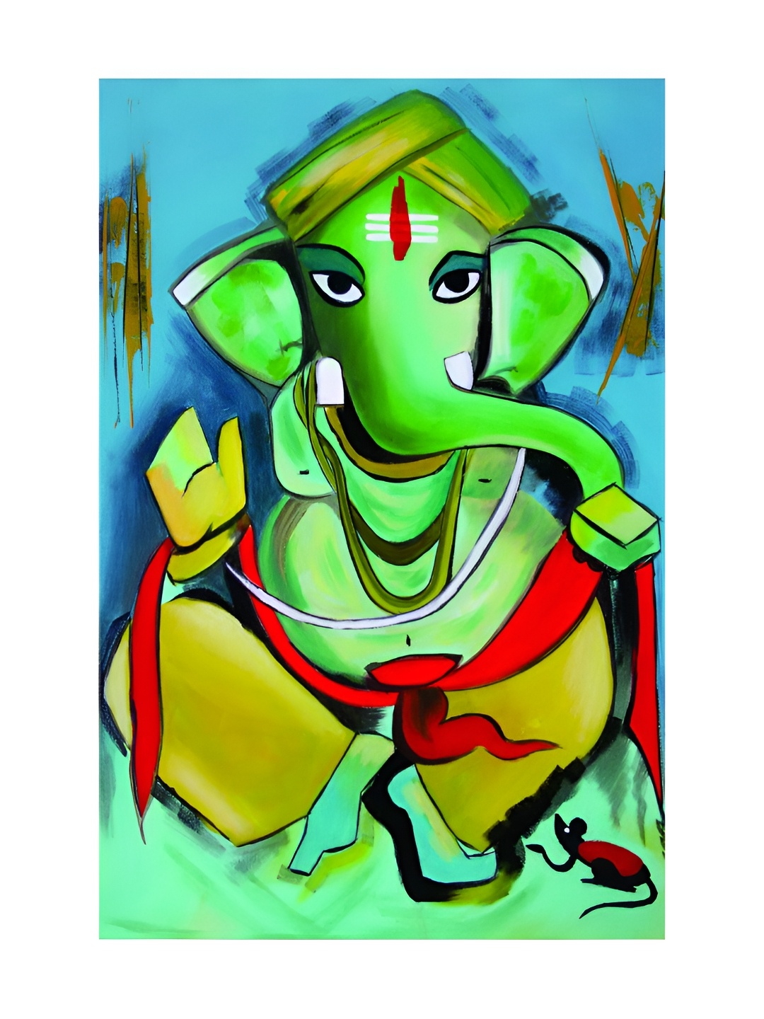 

Inephos Green & Blue Canvas Beautiful Lord Ganesha Religious Wall Painting