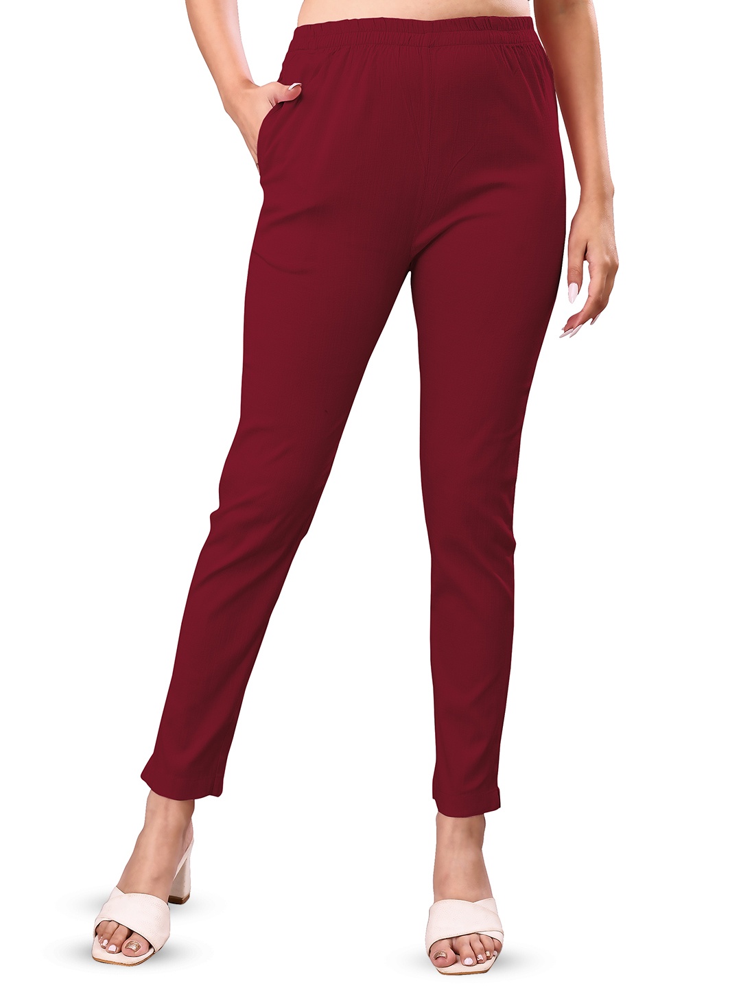 

NEXSUS Women Easy Wash Cigarette Trousers, Maroon