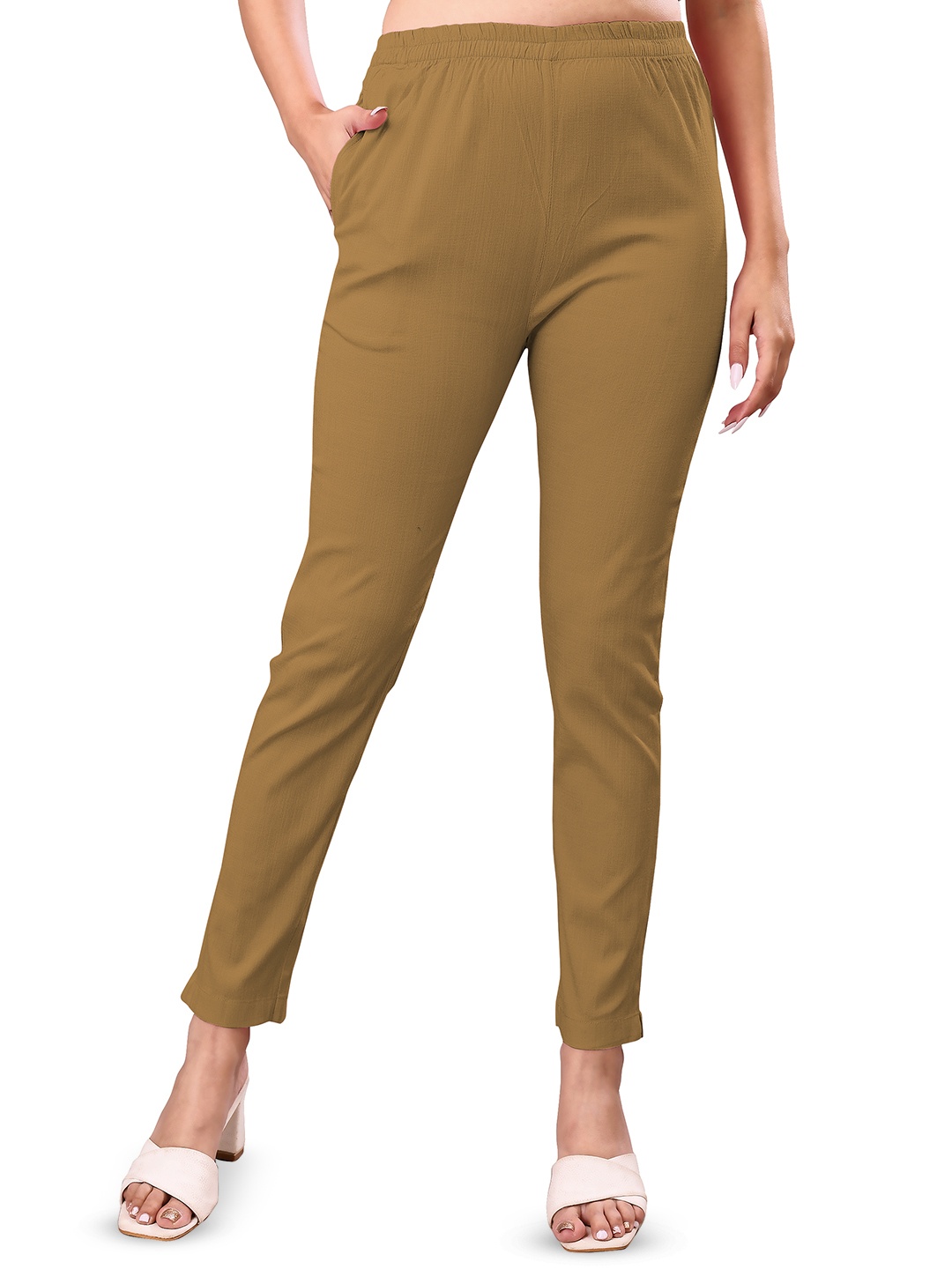 

NEXSUS Women Easy Wash Cigarette Trousers, Taupe