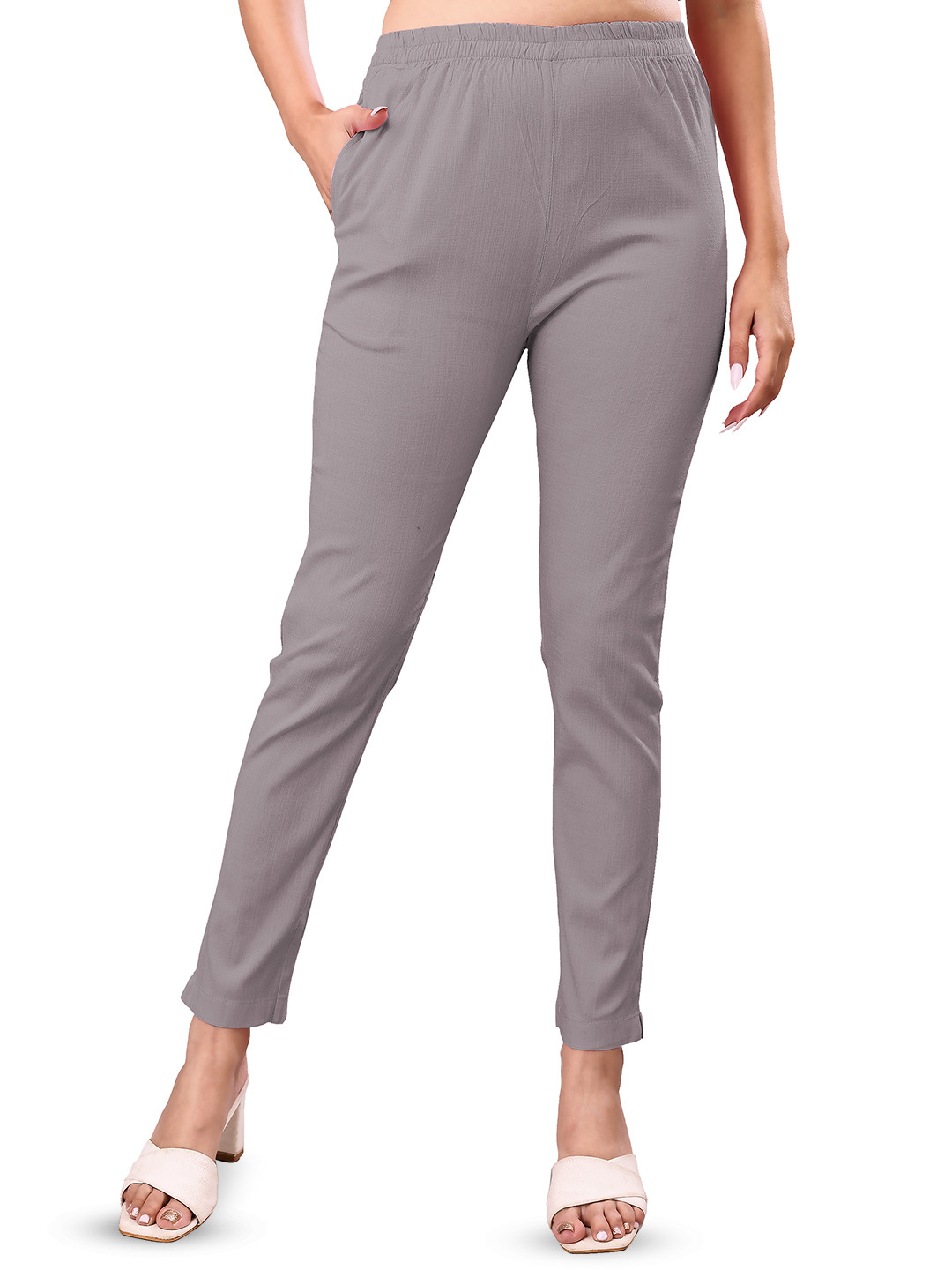 

NEXSUS Women Mid-Rise Cigarette Trousers, Silver
