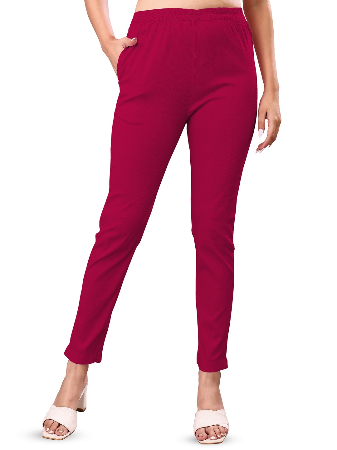 

NEXSUS Women Mid-Rise Regular Fit Cigarette Trousers, Burgundy