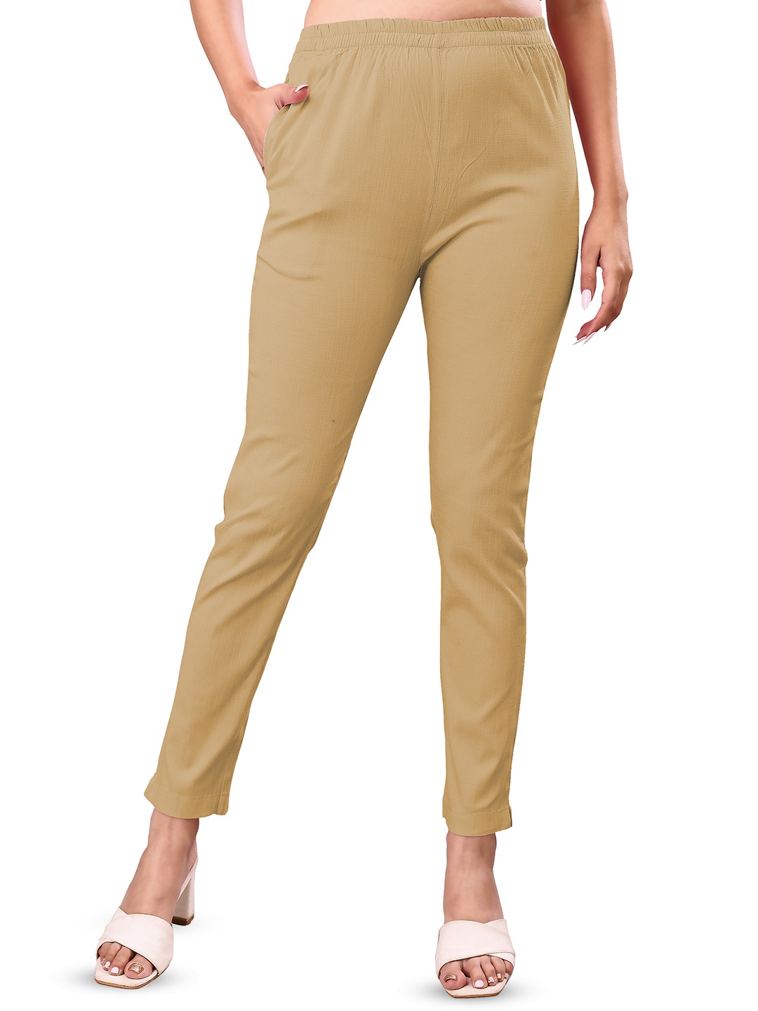 

NEXSUS Women Mid-Rise Regular Fit Easy Wash Cigarette Trousers, Beige