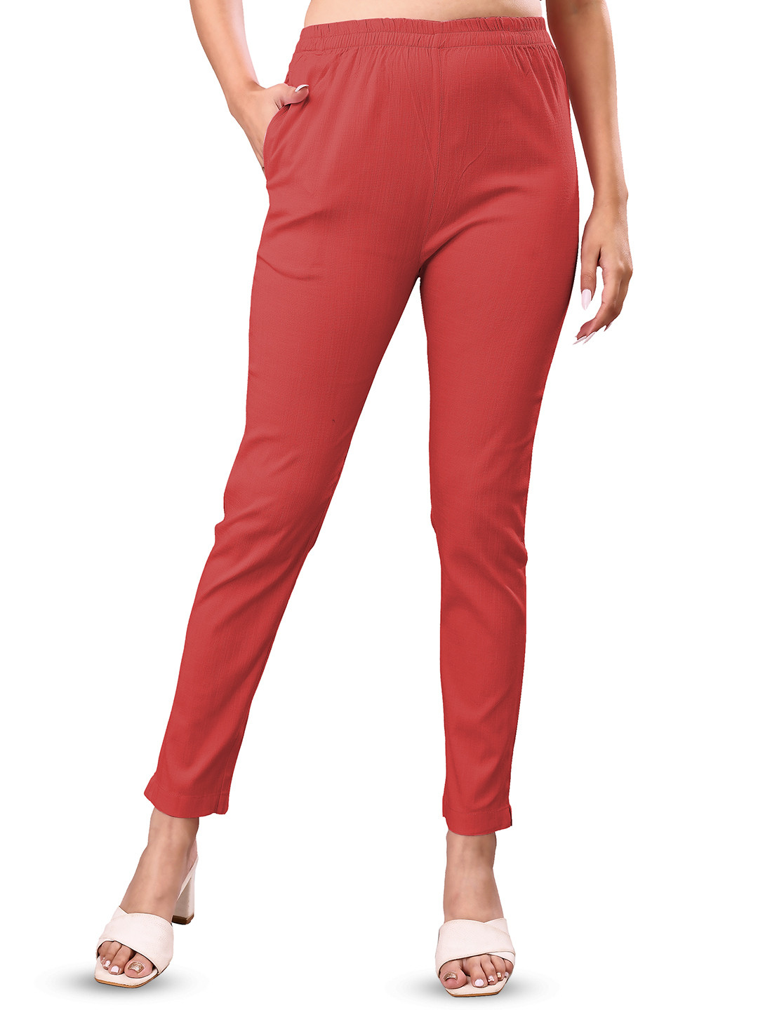 

NEXSUS Women Easy Wash Slip On Cigarette Trousers, Orange