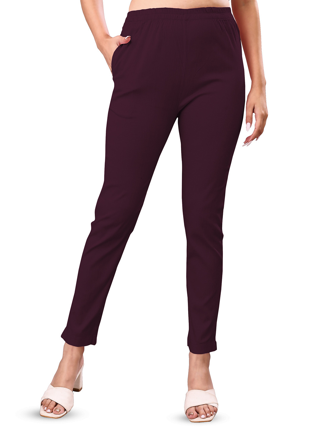 

NEXSUS Women Regular Fit Easy Wash Cotton Cigarette Trouser, Purple