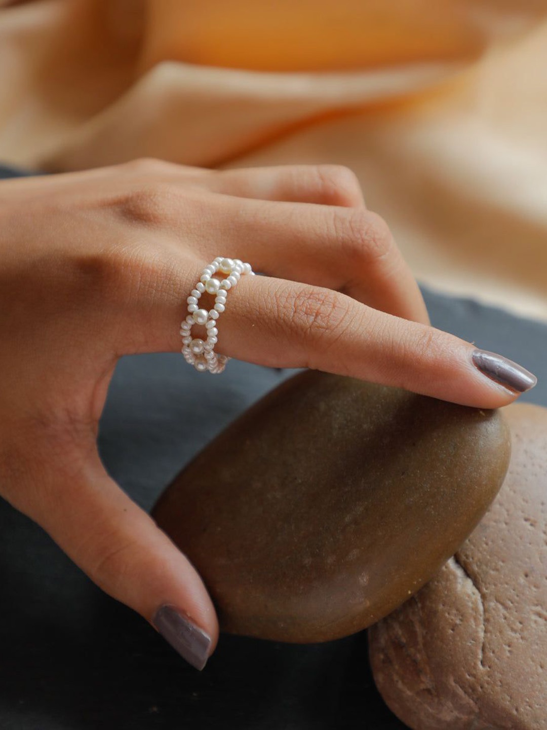 

House of Aadyaa Silver Beaded Finger Ring