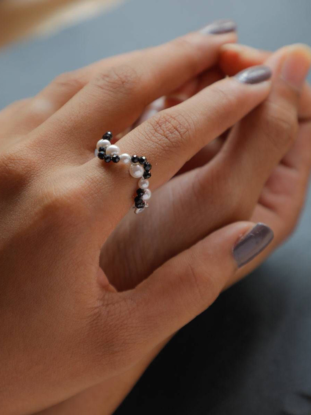 

House of Aadyaa 92.5 Sterling Silver Beaded-Studded Finger Ring