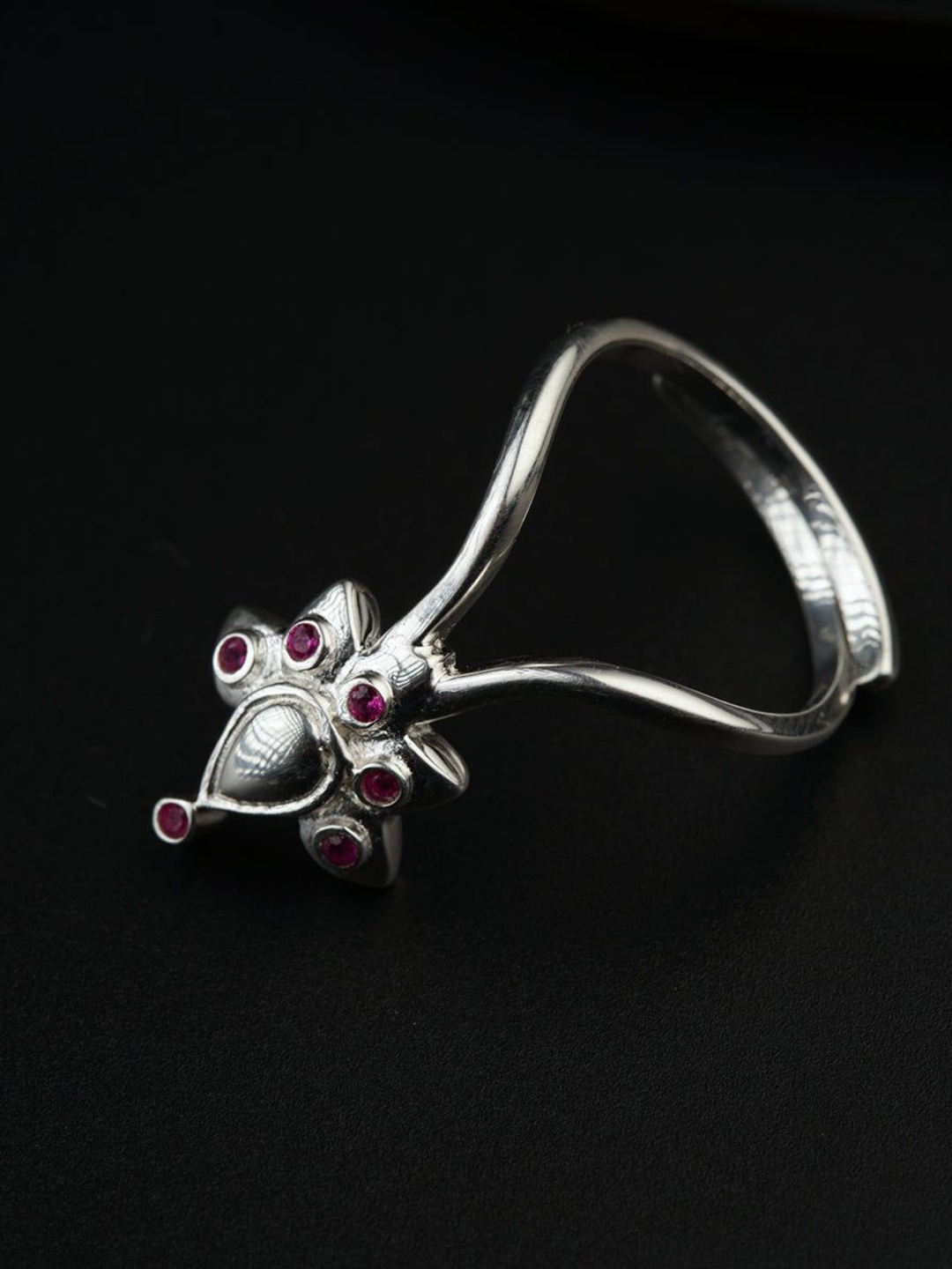 

House of Aadyaa 925 Pure Silver Stone Studded Adjustable Finger Ring