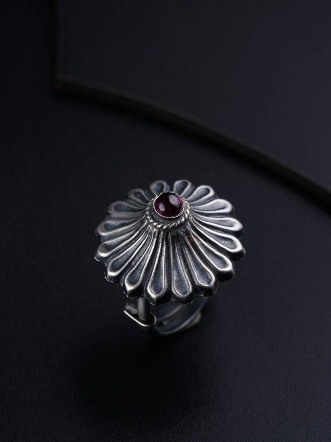 

House of Aadyaa Sterling Silver Stones-Studded Flower Ring Finger Ring
