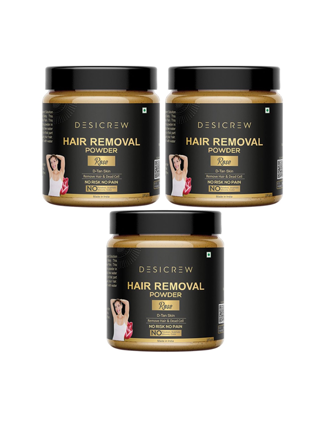 

Desi Crew Set Of 3 Rose Hair Removal Powder - 100 g Each, Metallic