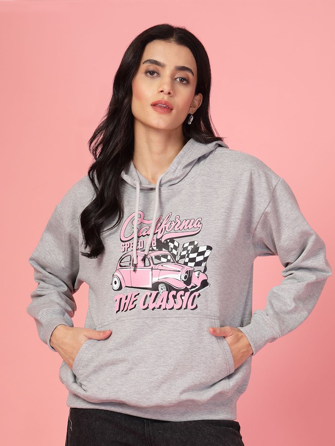 

Popster Women Printed Hooded Sweatshirt, Grey