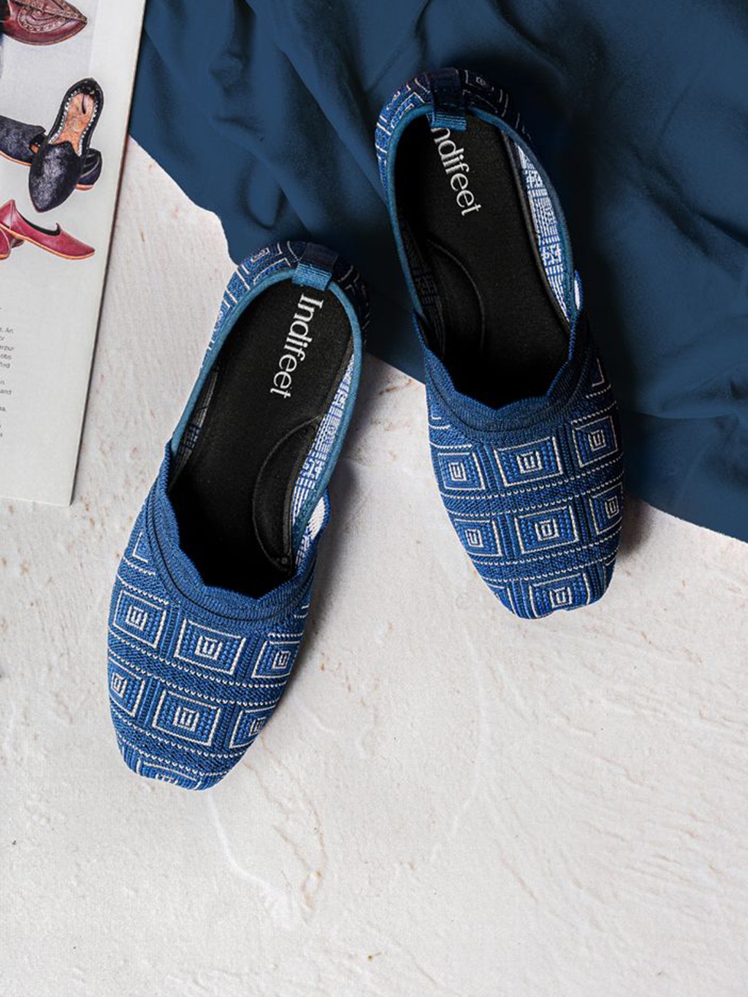 

Indifeet Women Blue Printed Slip-On Mesh Ballerina Flats with Memory Insole