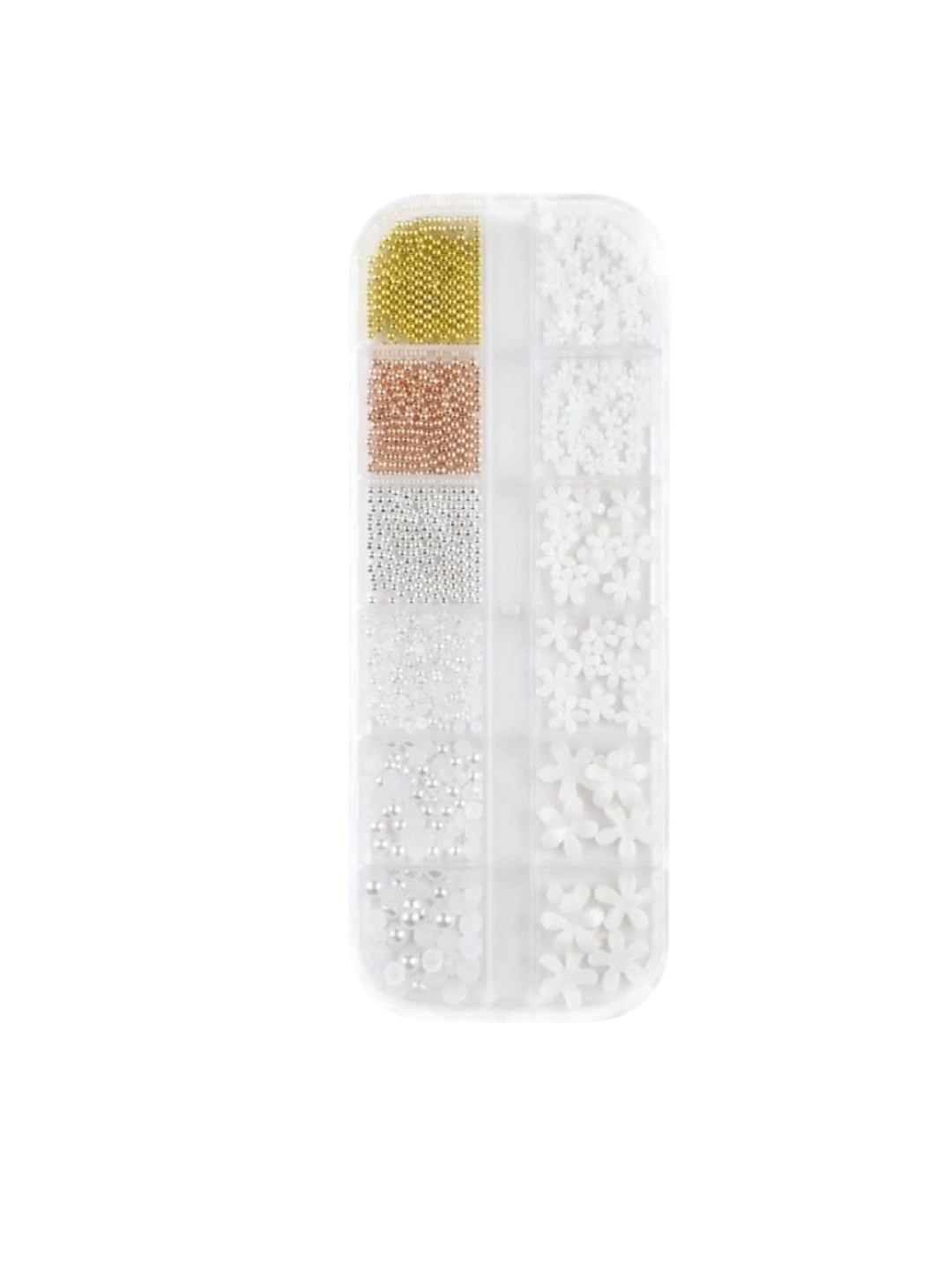 

Huda Girl 3D Resin Flower & Pearl Metal Beads Nail Art - White & Gold