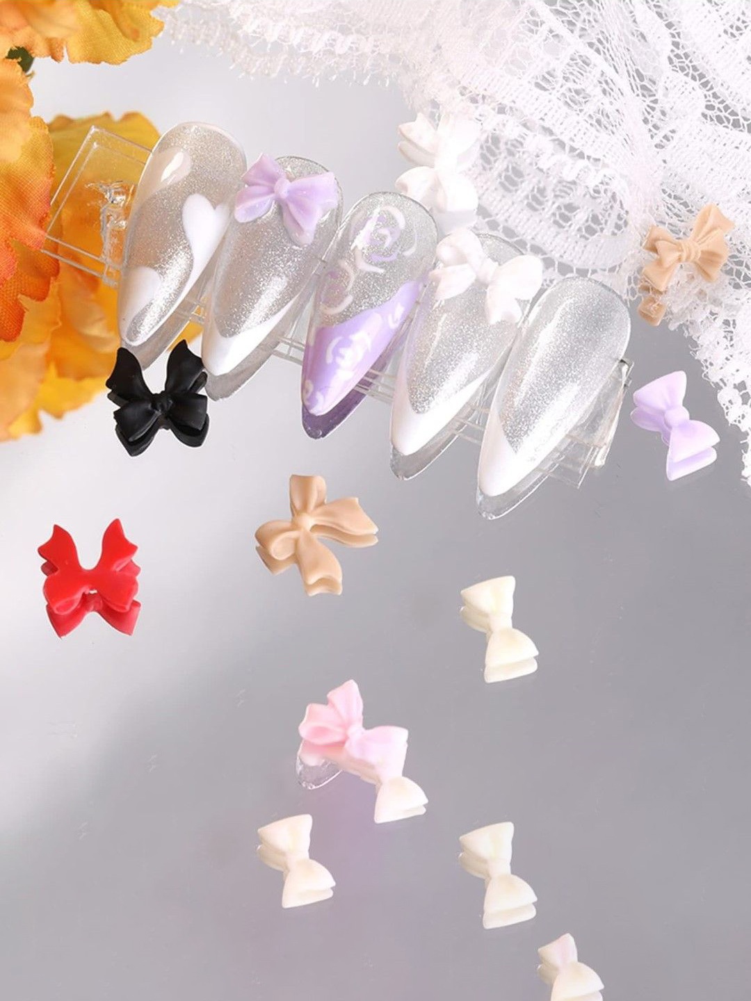 

Huda Girl Assorted 3D Bow Knots Nails Charms - White and Red, Black