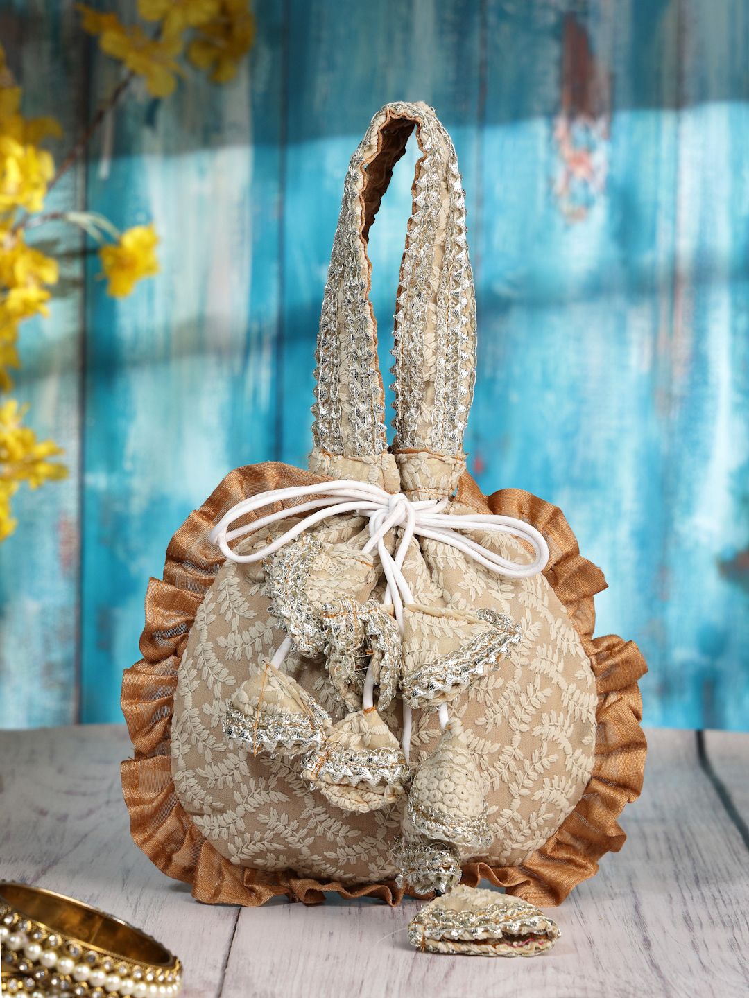 

Dhrohar Embroidered Potli Clutch, Off white