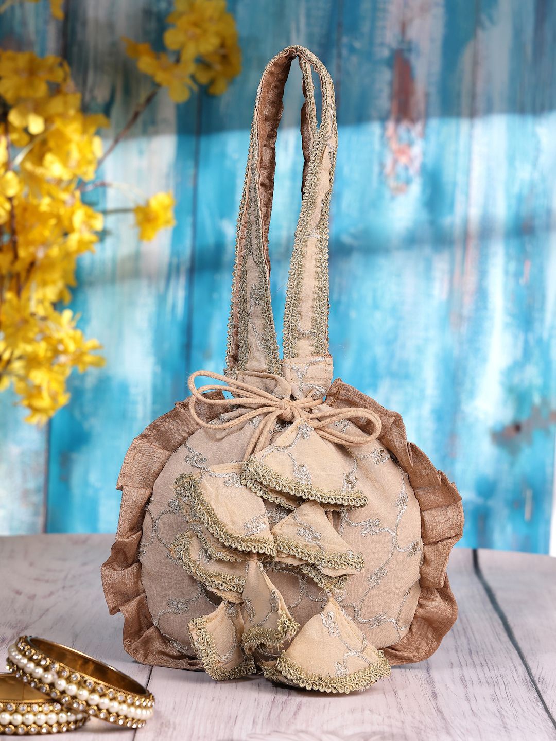 

Dhrohar Embroidered Potli Clutch, Off white
