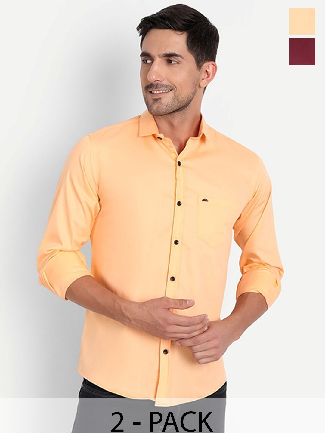 

Tanip Men Pack Of 2 Spread Collar Solid Cotton Casual Shirts, Yellow