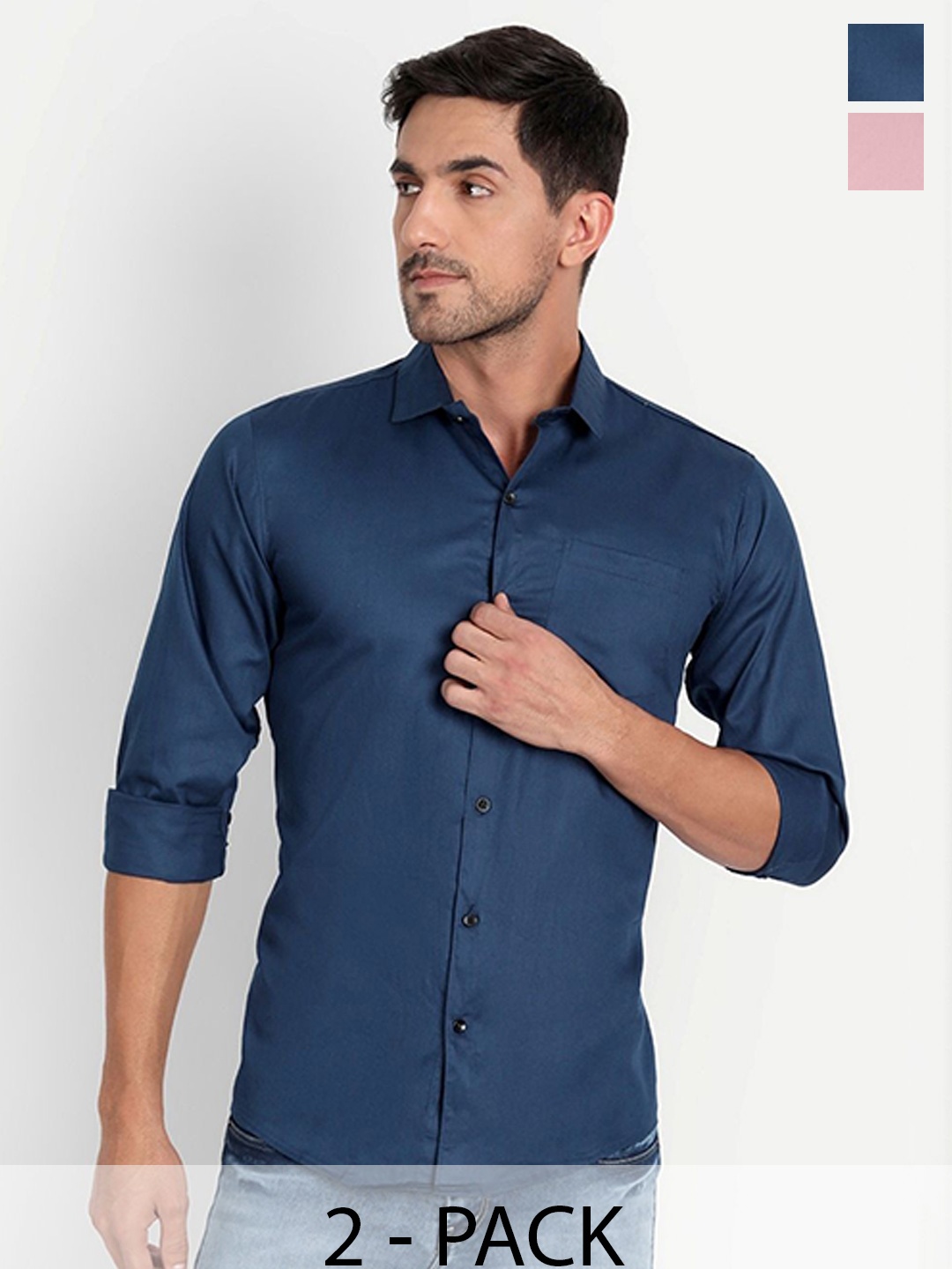 

Tanip Men Solid Spread Collar Slim Fit Cotton Casual Shirt, Navy blue