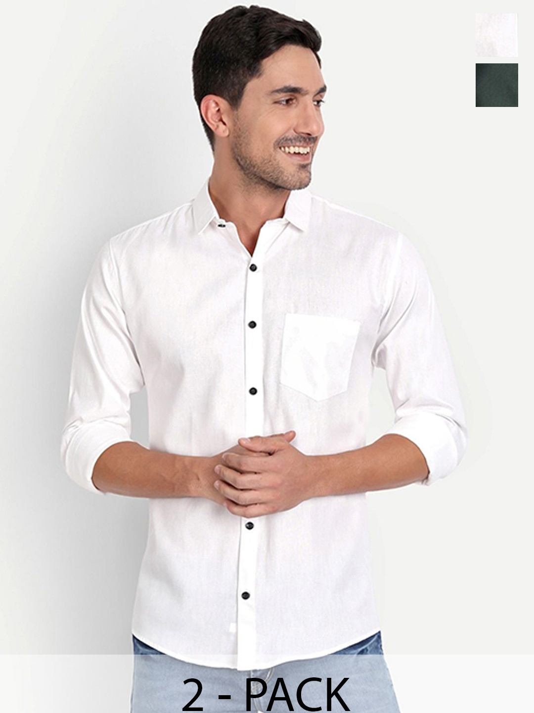 

Tanip Men Pack Of 2 Spread Collar Solid Cotton Casual Shirts, White