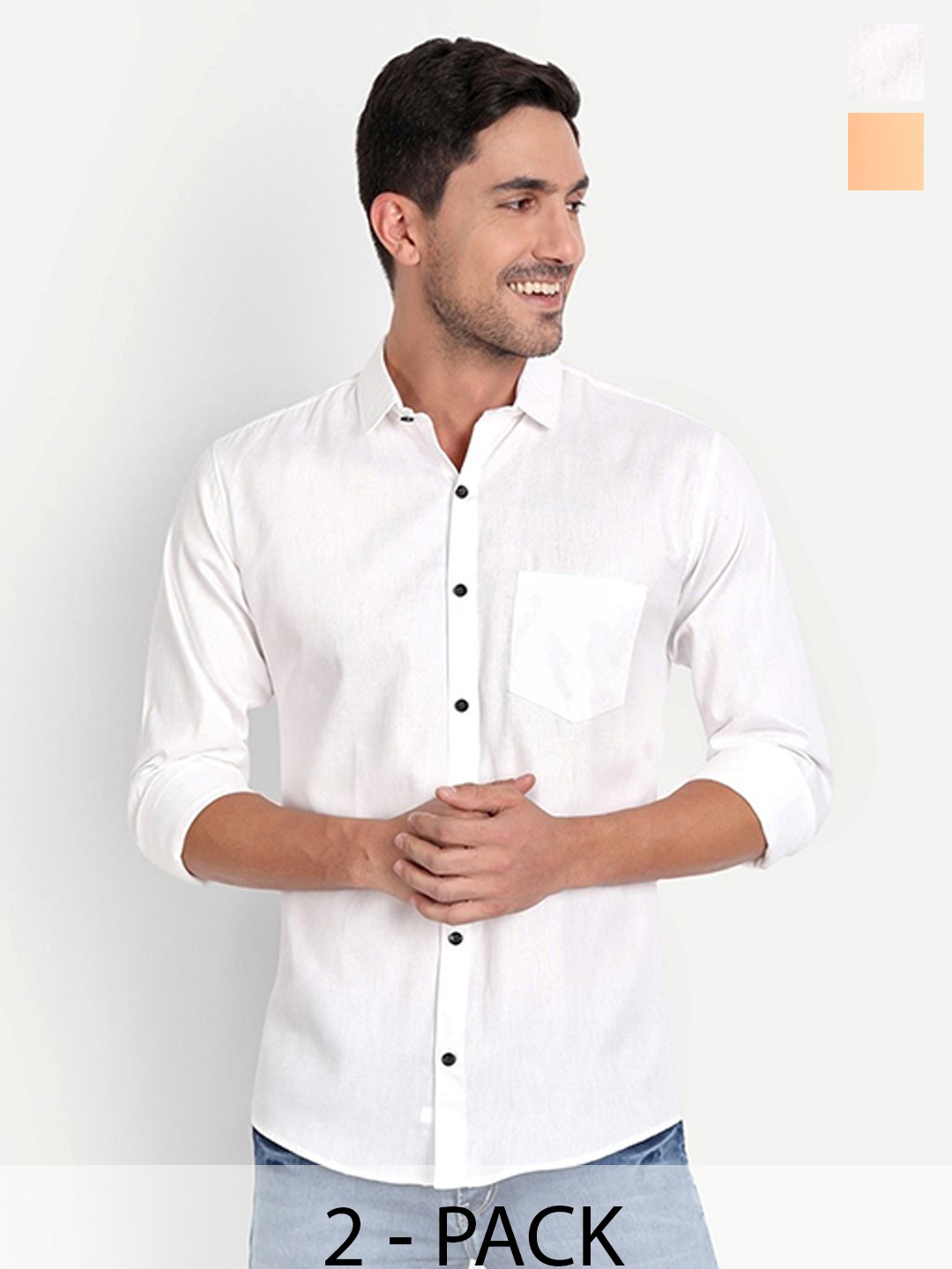 

Tanip Men Pack Of 2 Spread Collar Solid Cotton Casual Shirts, White