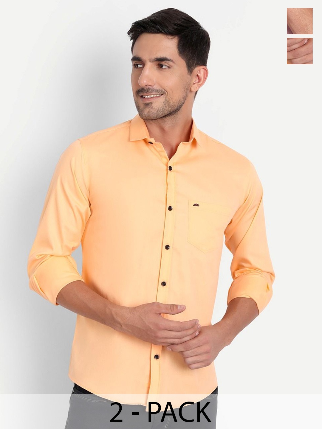 

Tanip Men Pack Of 2 Spread Collar Solid Cotton Casual Shirts, Yellow