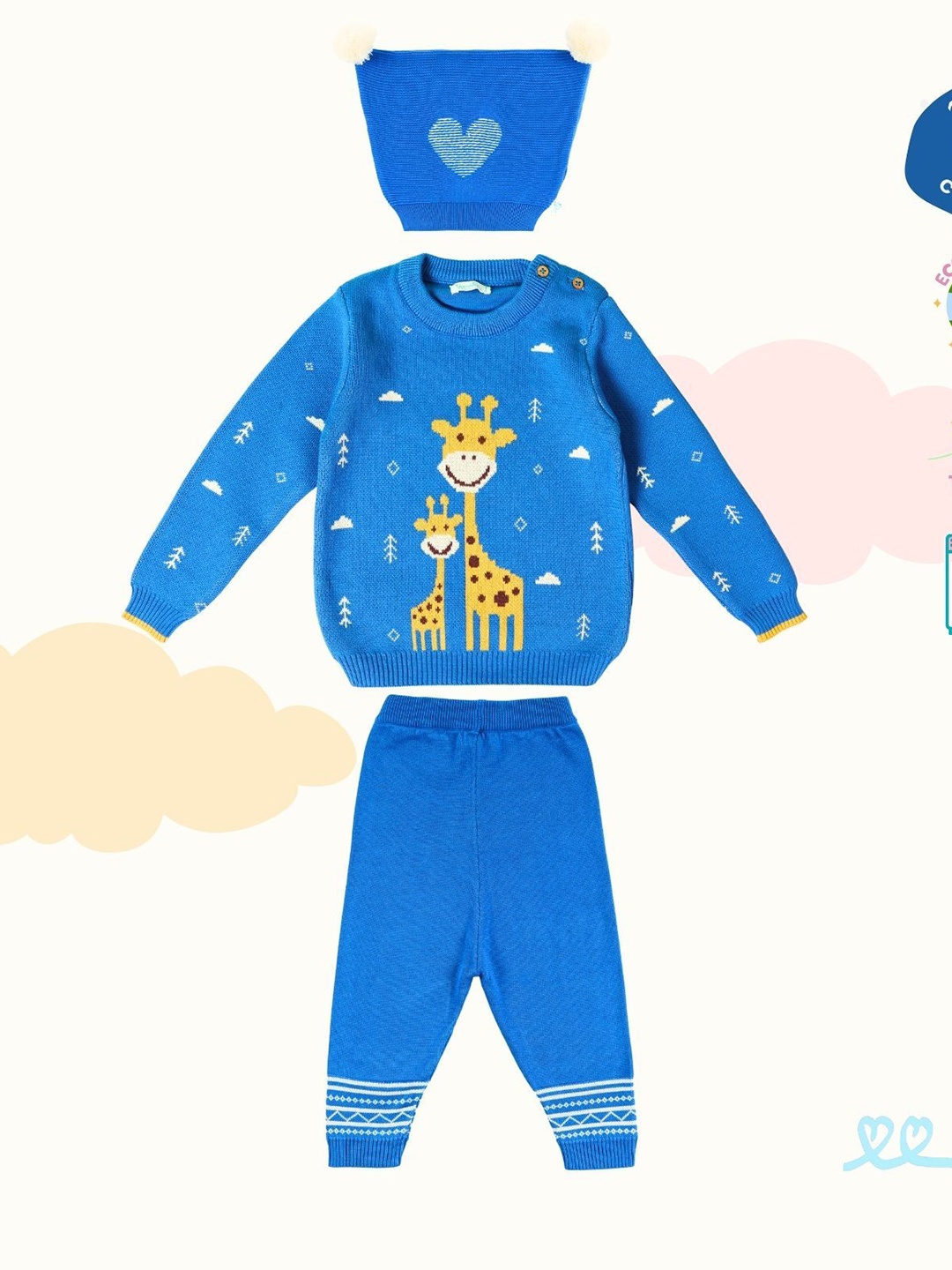 

Greendeer Unisex Kids Printed Sweatshirt With Joggers & Cap, Blue