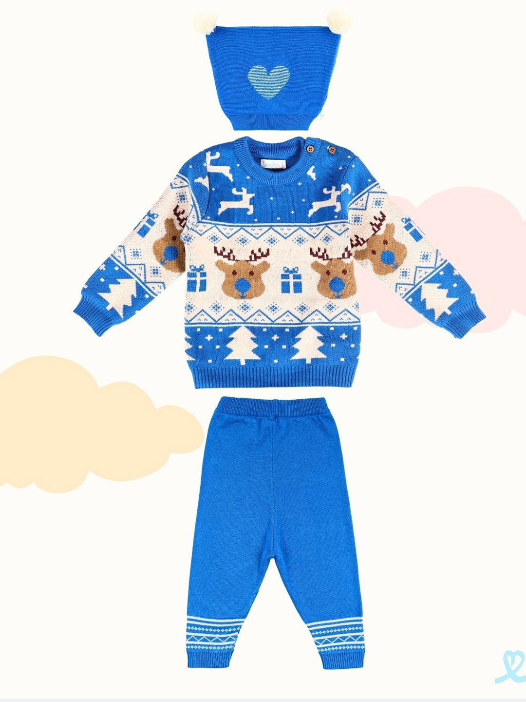 

Greendeer Unisex Kids Printed Long Sleeves Pure Cotton Sweatshirt With Joggers & Cap, Blue