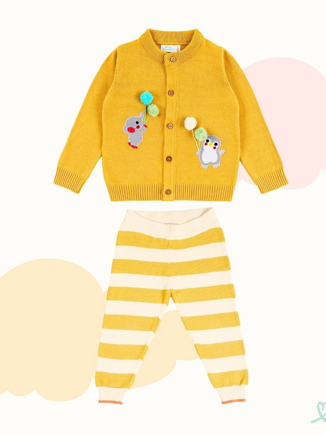

Greendeer Unisex Kids Embroidered Sweatshirt With Joggers, Mustard