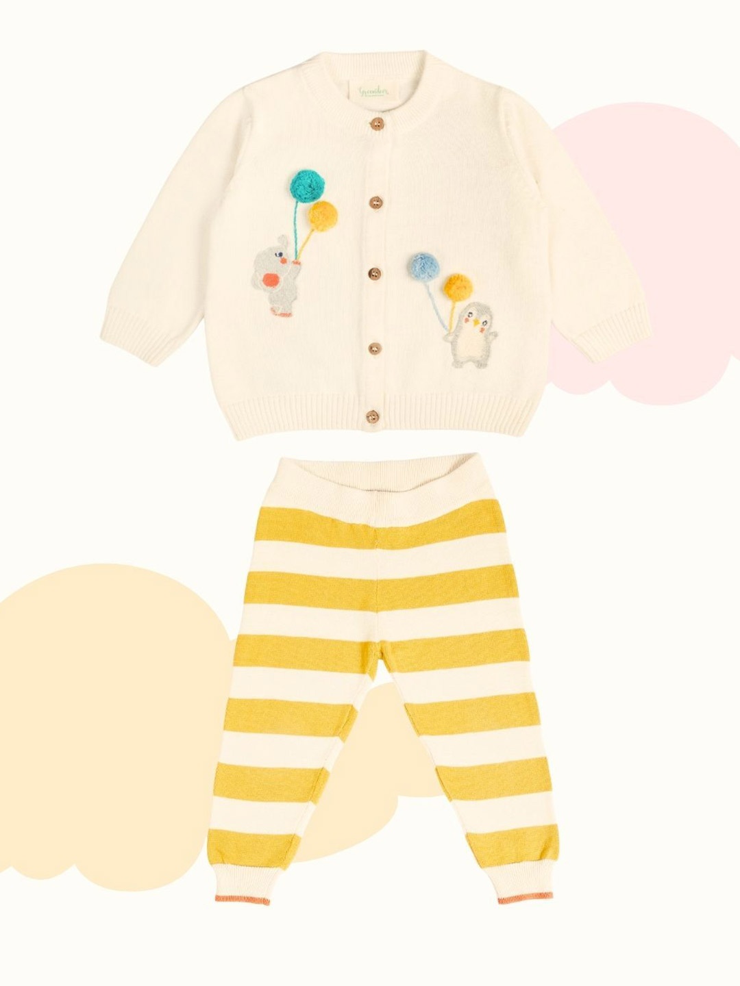 

Greendeer Unisex Kids Embroidered Sweatshirt With Joggers, Mustard