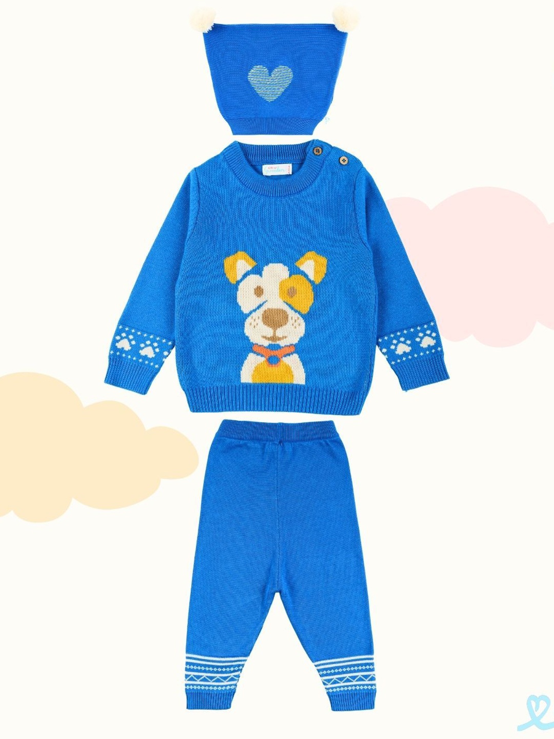 

Greendeer Unisex Kids Woven Design Long Sleeves Sweatshirt With Joggers & Cap, Blue