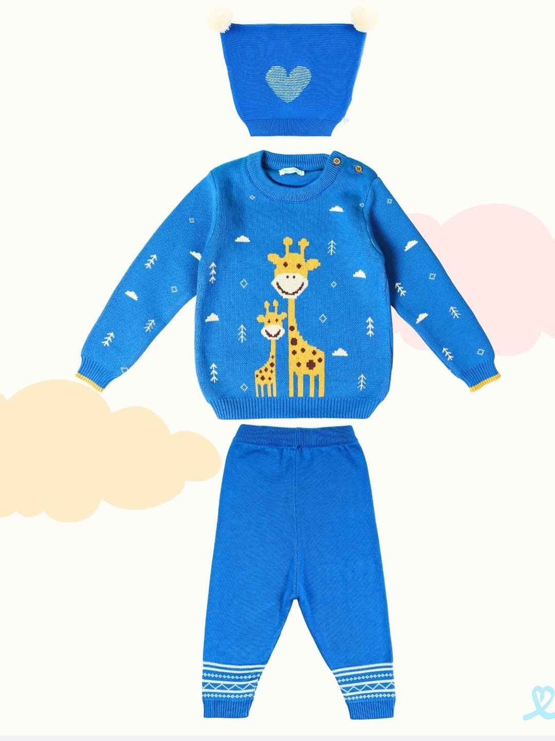 

Greendeer Unisex Kids Printed Pure Cotton Sweatshirt With Joggers & Cap, Blue