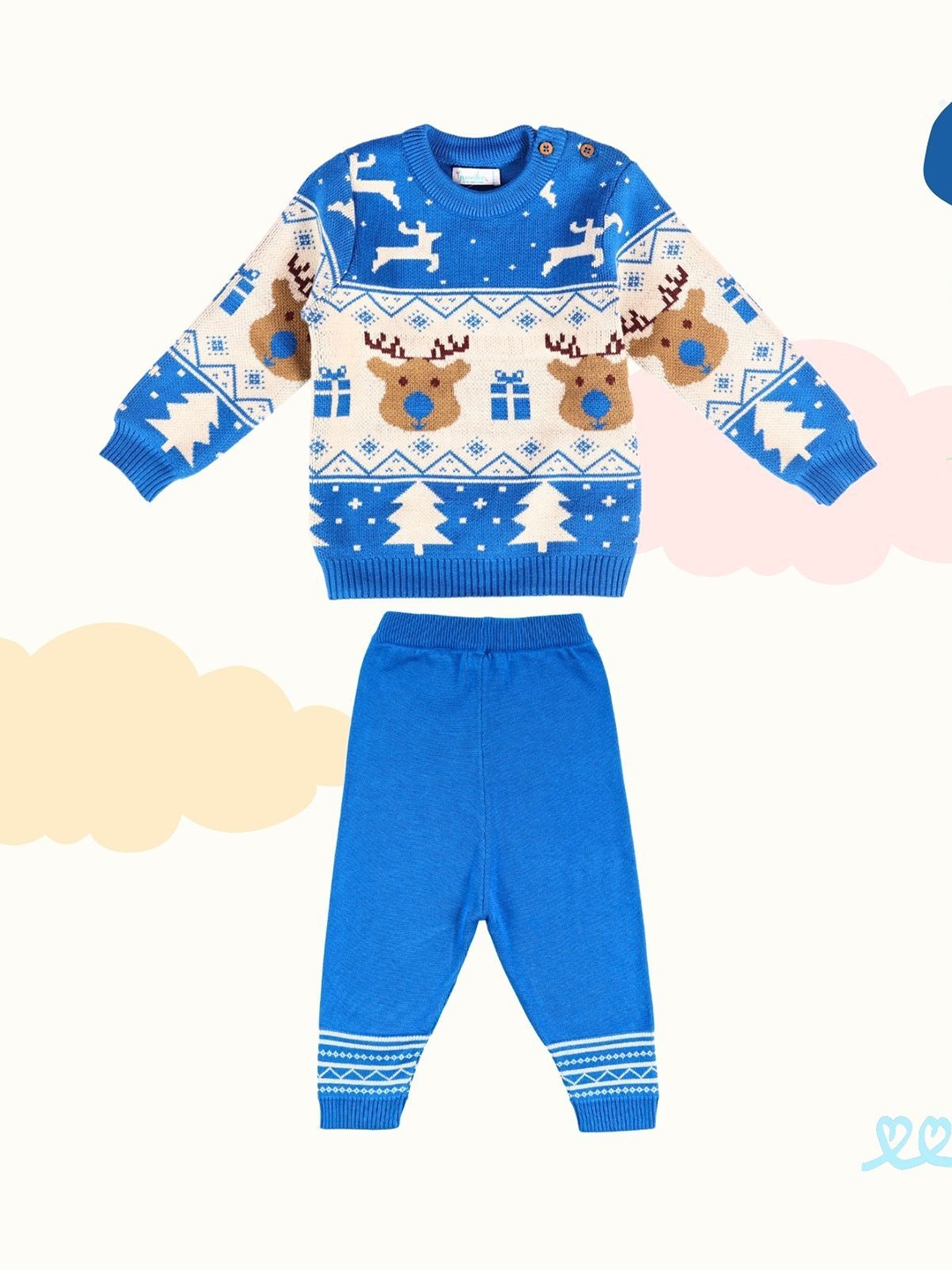 

Greendeer Unisex Kids Woven Design Long Sleeves Sweatshirt With Joggers, Blue