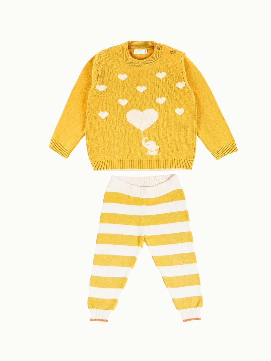 

Greendeer Unisex Kids Printed Long Sleeves Pure Cotton Sweatshirt With Joggers, Mustard