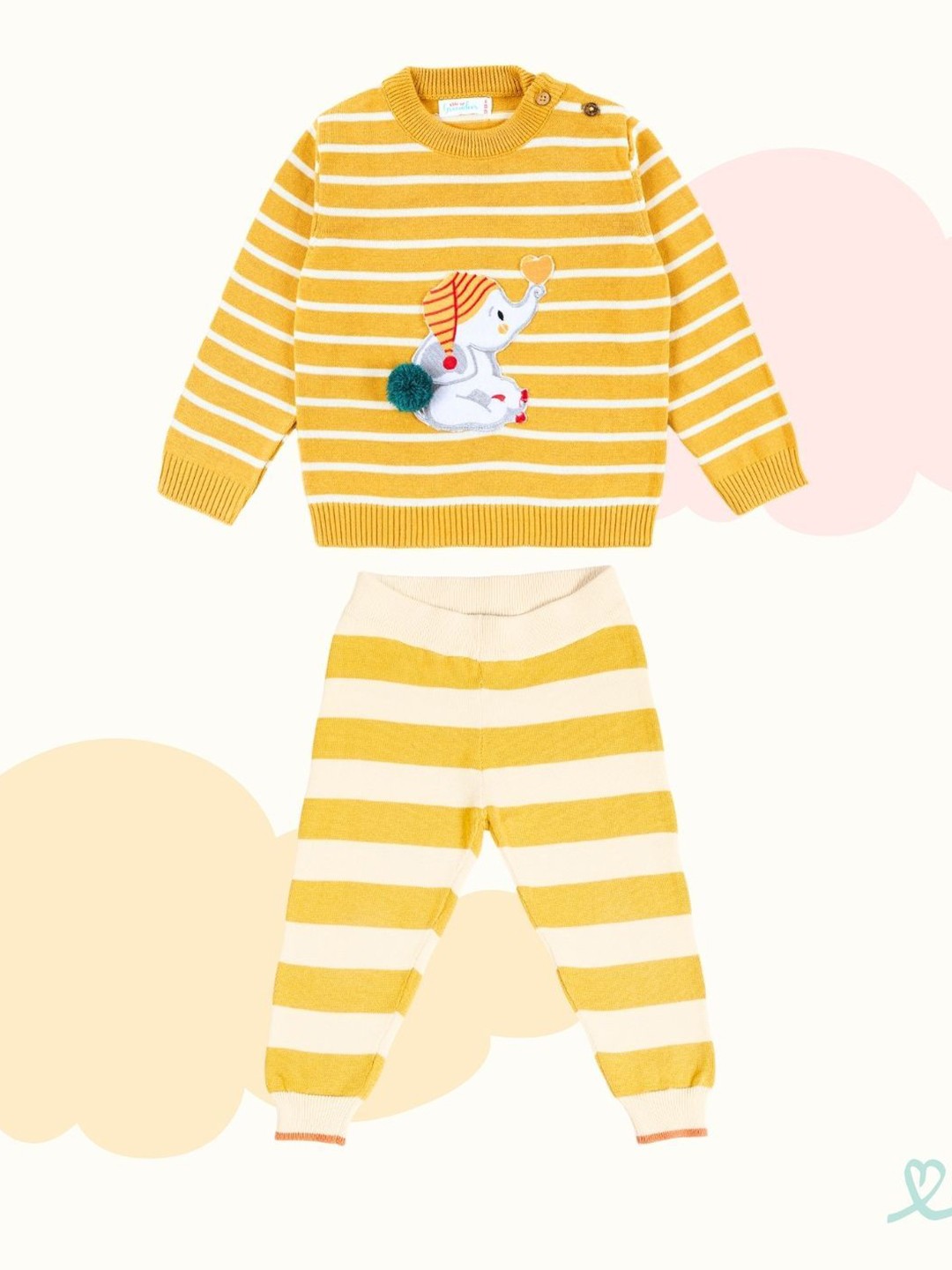

Greendeer Unisex Kids Striped Pure Cotton Sweatshirt With Joggers, Mustard