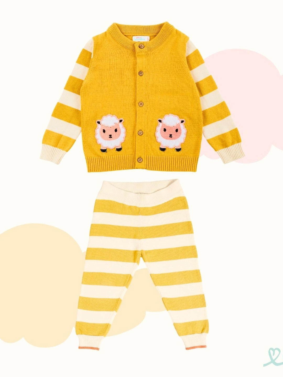 

Greendeer Unisex Kids Embroidered Pure Cotton Sweatshirt With Joggers, Mustard