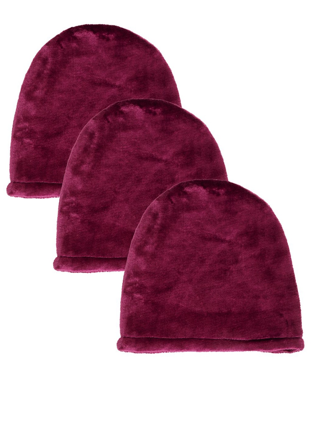 

KLOTTHE Women Pack Of 3 Winter Woolen Beanie Caps, Maroon