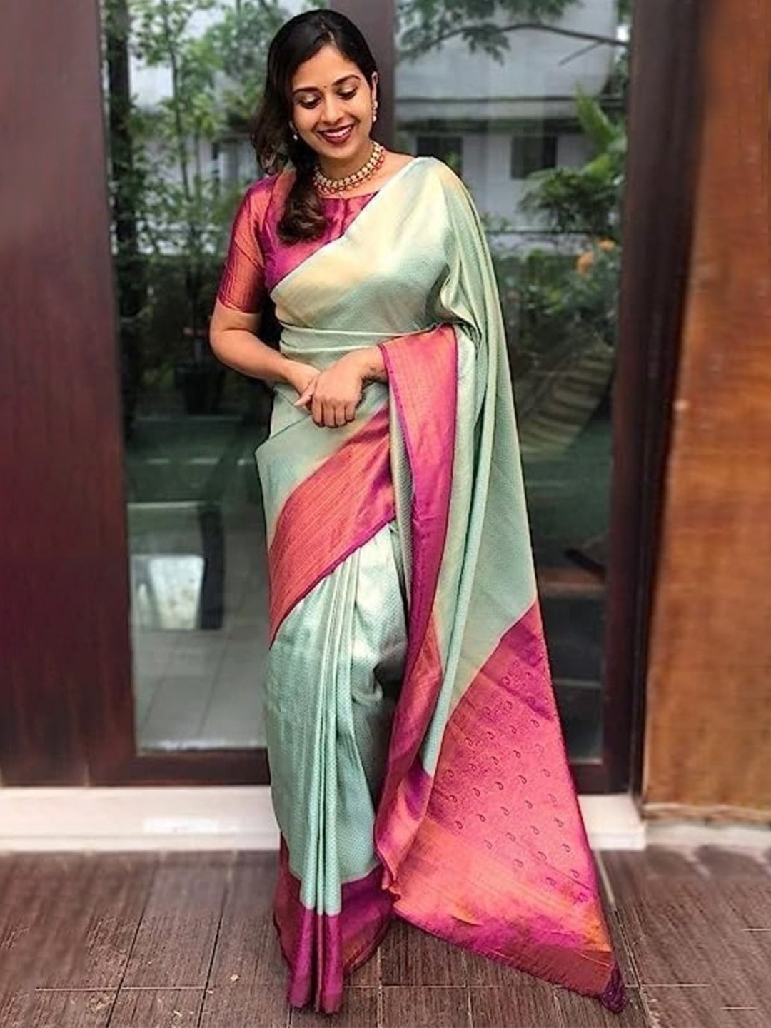 

Anouk Woven Design Zari Saree, Sea green