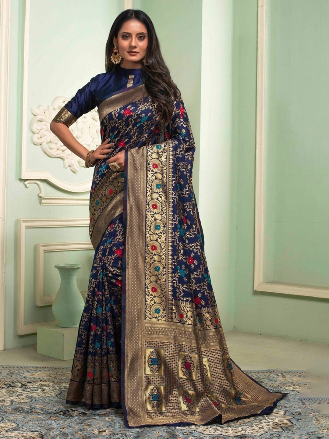 

Anouk Floral Woven Design Zari Saree, Blue