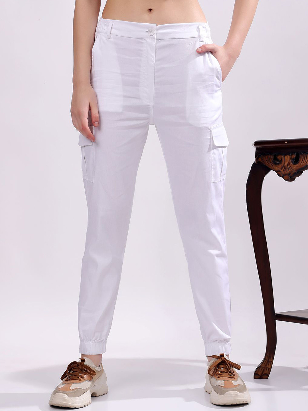 

T TRYON ULTIMATE Women Regular Fit Pure Cotton Cargo Trousers, White