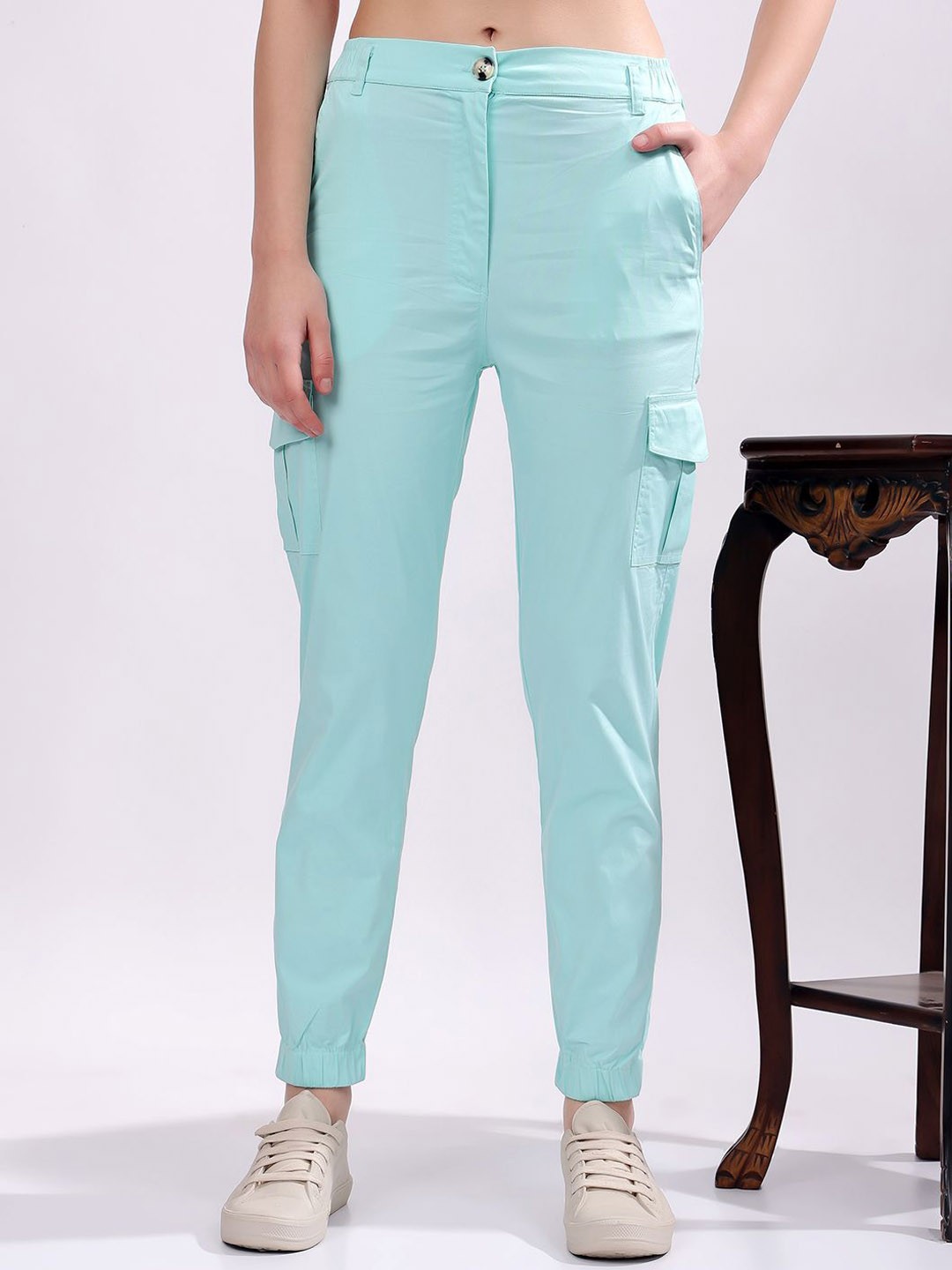 

T TRYON ULTIMATE Women Mid-Rise Regular Fit Pure Cotton Cargo Pant, Sea green