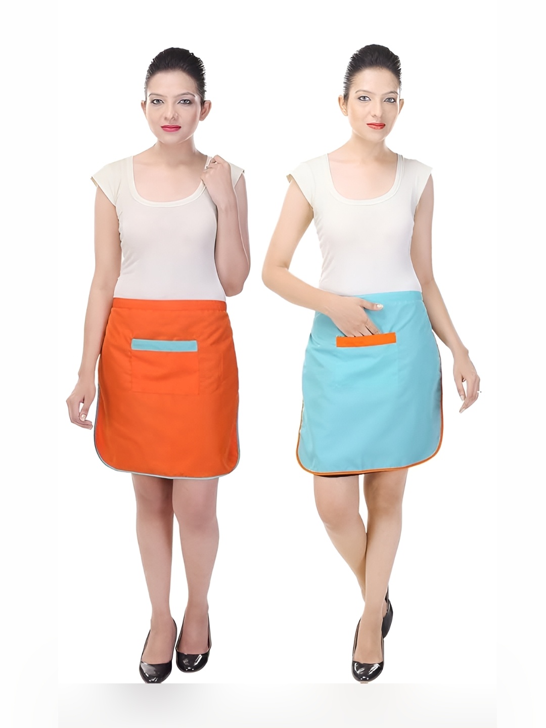 

SWITCHON Orange-Color & Blue 2 Pieces Waterproof Lightweight Tie-Back Waist Aprons