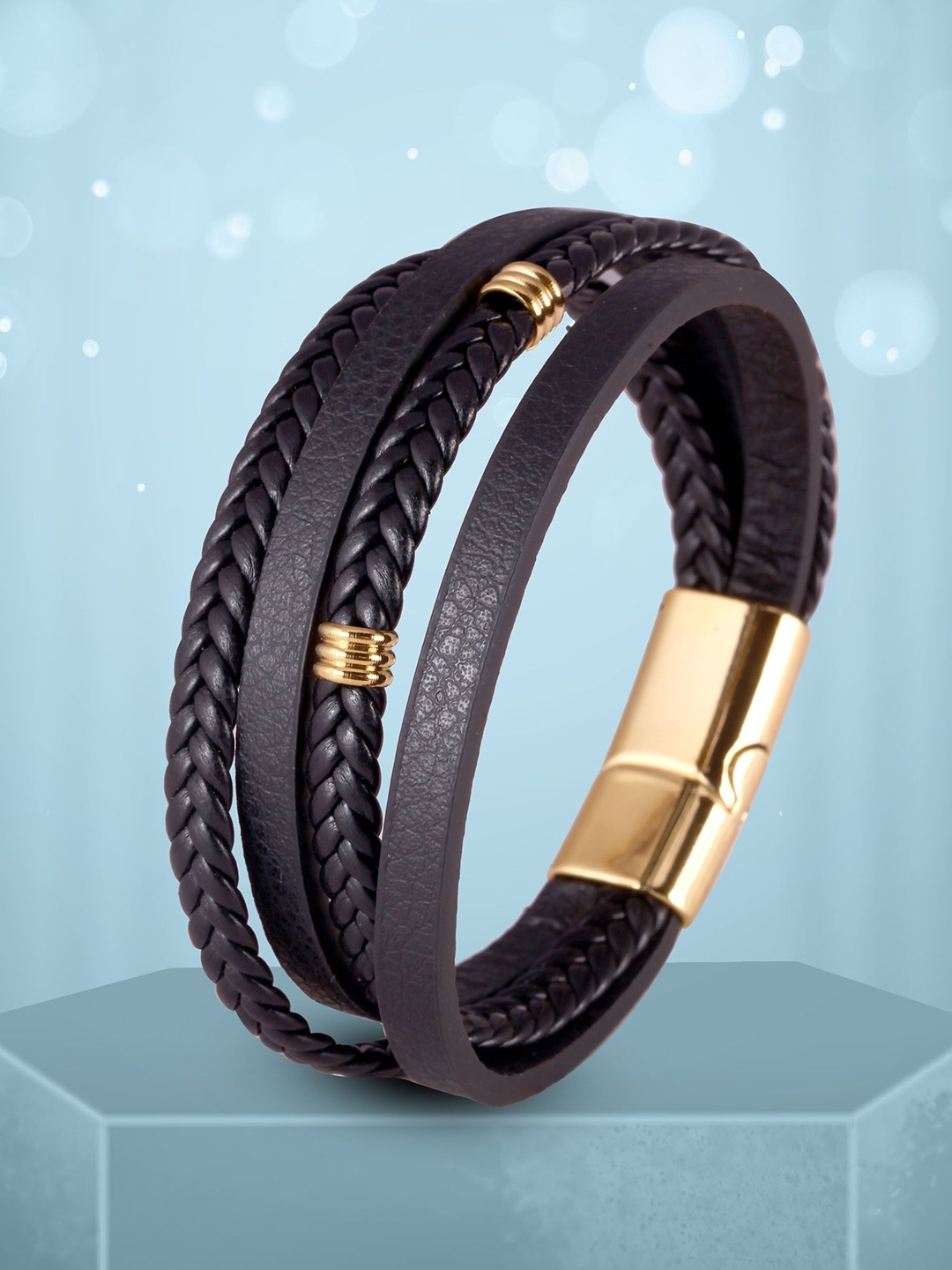 

MEENAZ Men Stainless Steel Multistrand Bracelet, Gold